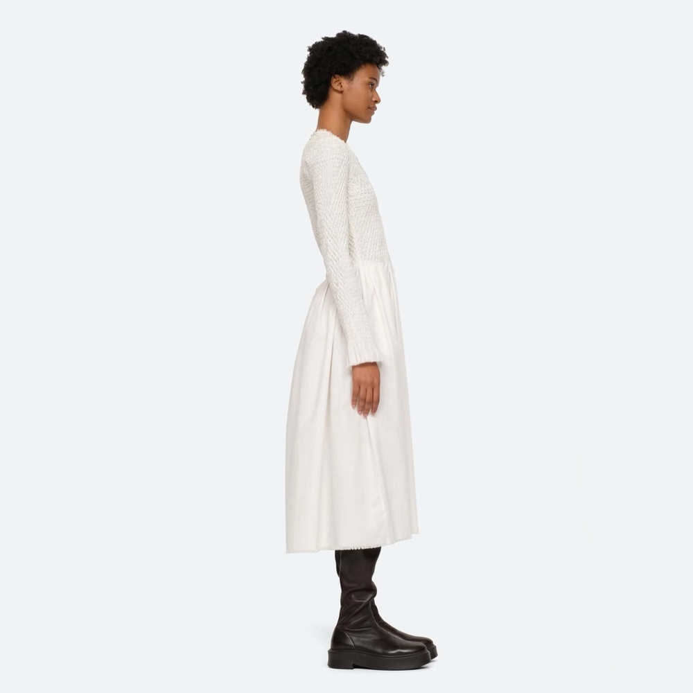NWT Sea Casey Hand Smocked Long Sleeve Zip Front Dress In Eggshell - Picture 5 of 9